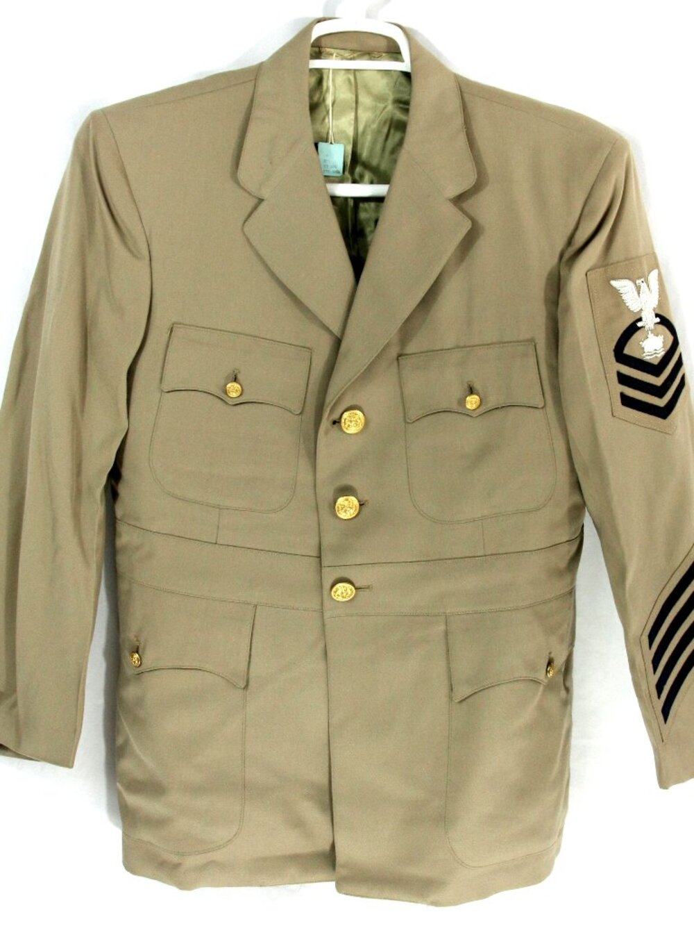 Vintage Davis Clothing Navy Officer Military Khaki Tan Blazer Dress Jacket 39